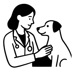 cartoon drawing of a vet and a dog